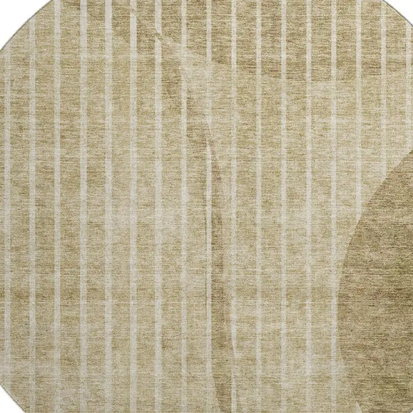 8' Brown And Ivory Striped Washable Round Rug With UV Protection Photo 2