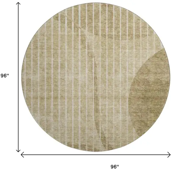 8' Brown And Ivory Striped Washable Round Rug With UV Protection Photo 9