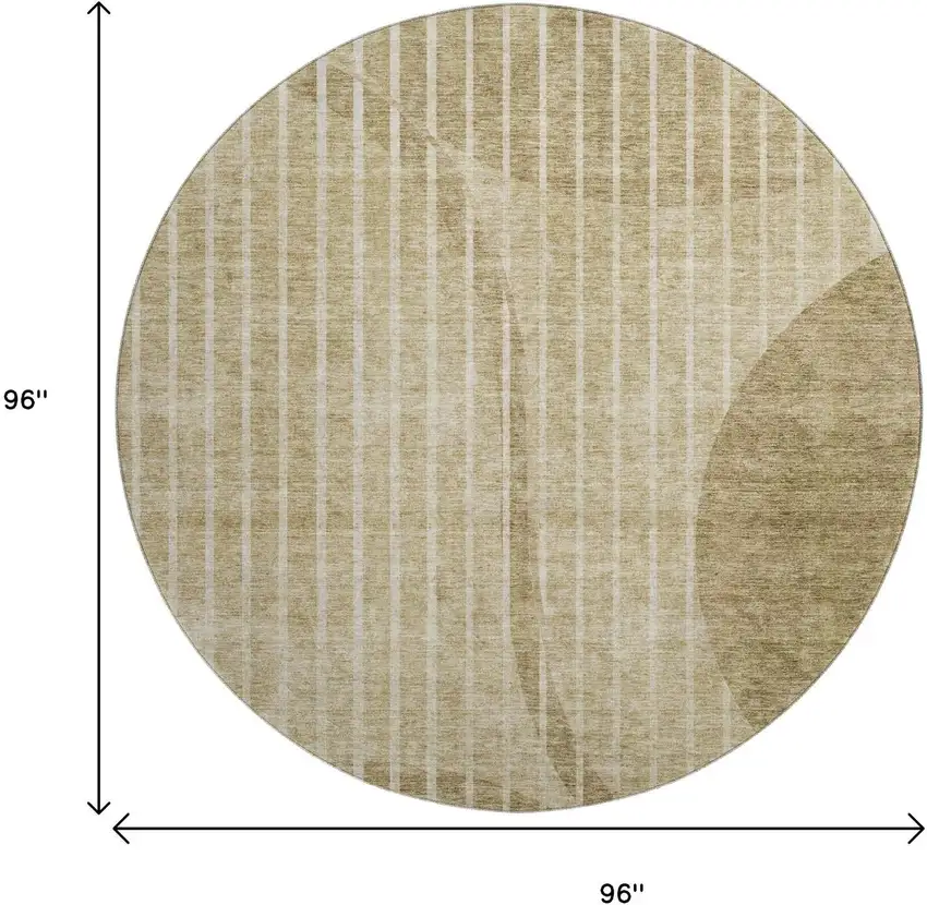 8' Brown And Ivory Striped Washable Round Rug With UV Protection Photo 9