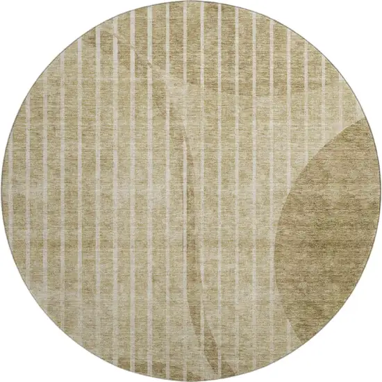 8' Brown And Ivory Striped Washable Round Rug With UV Protection Photo 1