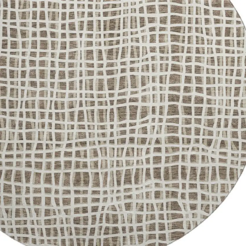 8' Brown And Ivory Striped Washable Round Rug With UV Protection Photo 3