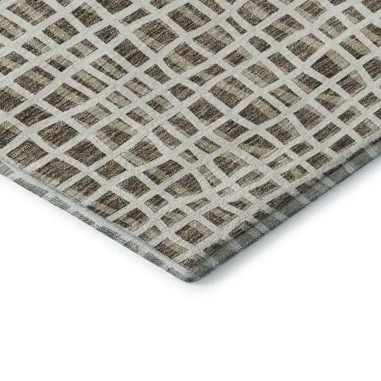 8' Brown And Ivory Striped Washable Round Rug With UV Protection Photo 7