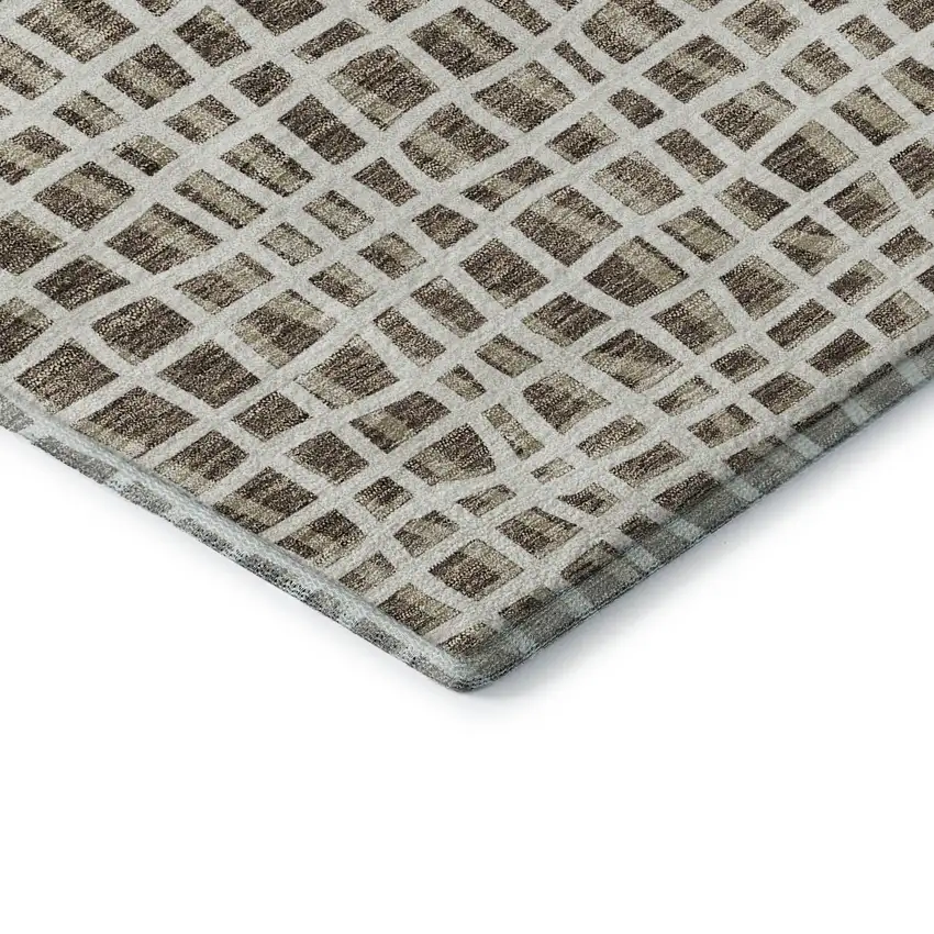 8' Brown And Ivory Striped Washable Round Rug With UV Protection Photo 7