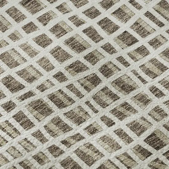 8' Brown And Ivory Striped Washable Round Rug With UV Protection Photo 9