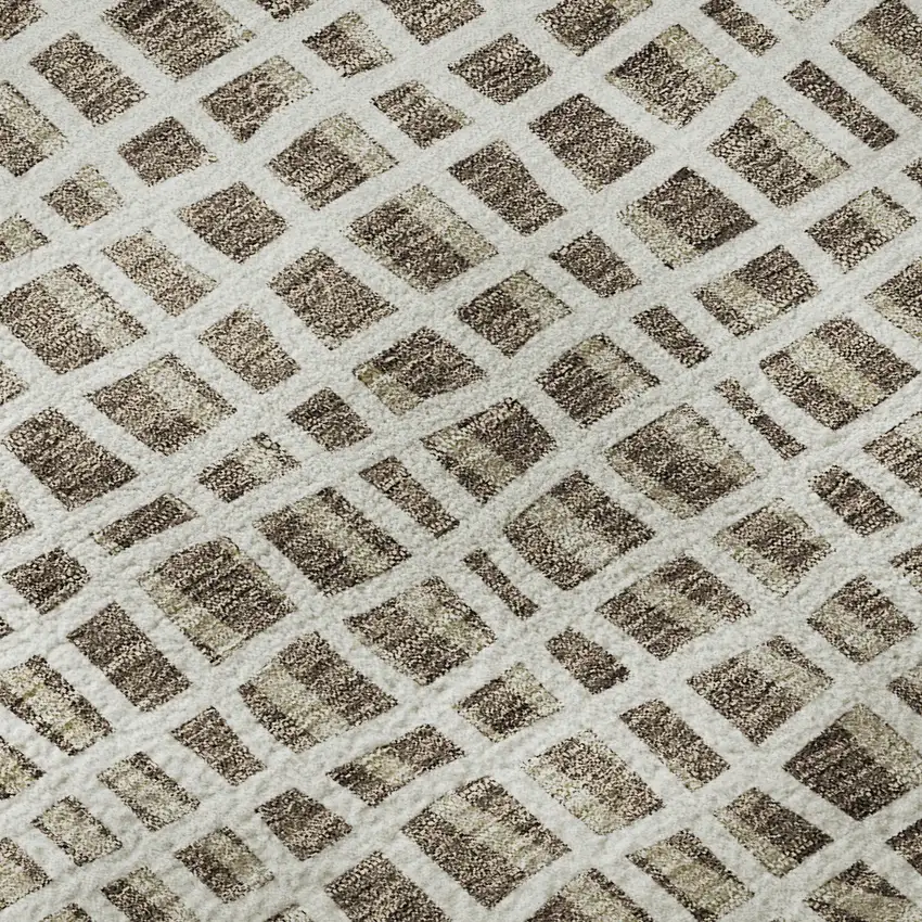 8' Brown And Ivory Striped Washable Round Rug With UV Protection Photo 9