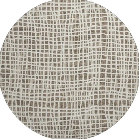 8' Brown And Ivory Striped Washable Round Rug With UV Protection Photo 4