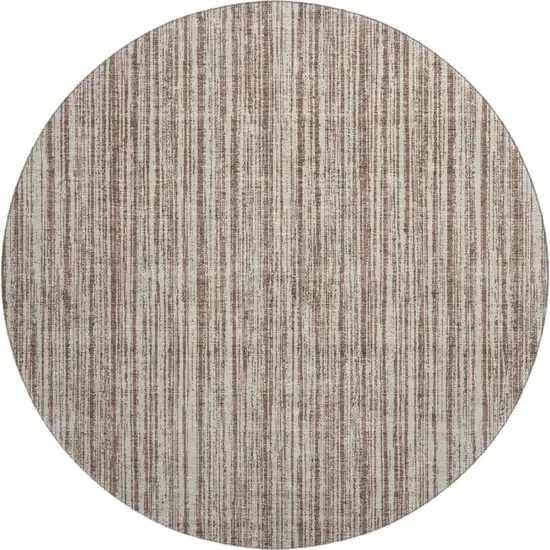 8' Brown And Ivory Striped Washable Round Rug With UV Protection Photo 1