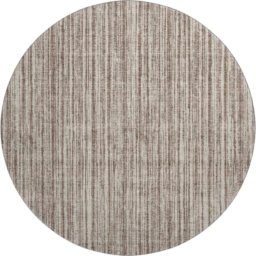 8' Brown And Ivory Striped Washable Round Rug With UV Protection Photo 1