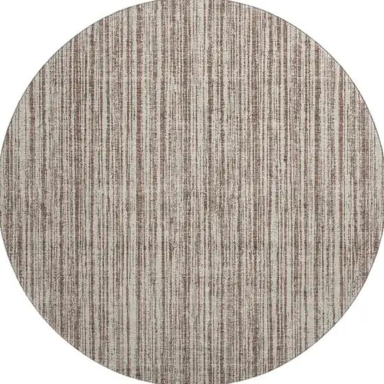8' Brown And Ivory Striped Washable Round Rug With UV Protection Photo 3