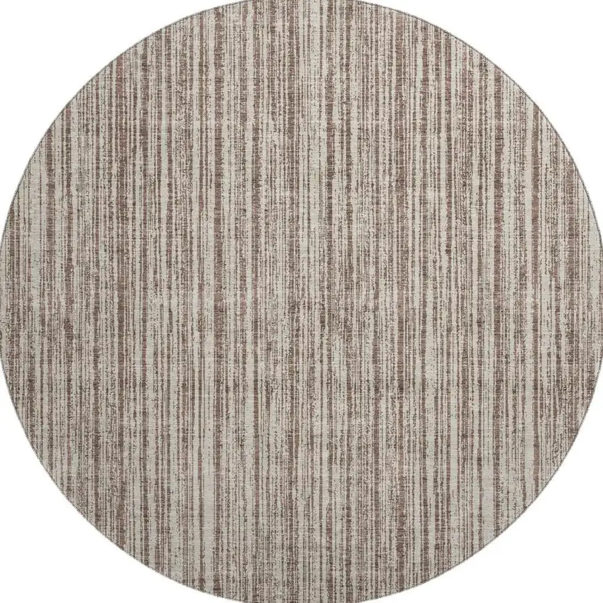 8' Brown And Ivory Striped Washable Round Rug With UV Protection Photo 3