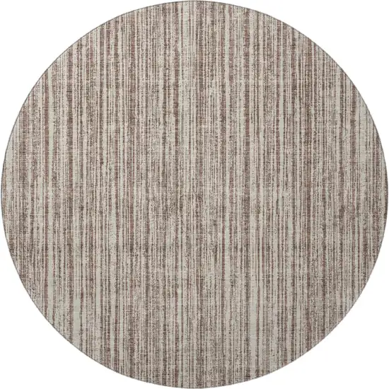 8' Brown And Ivory Striped Washable Round Rug With UV Protection Photo 4