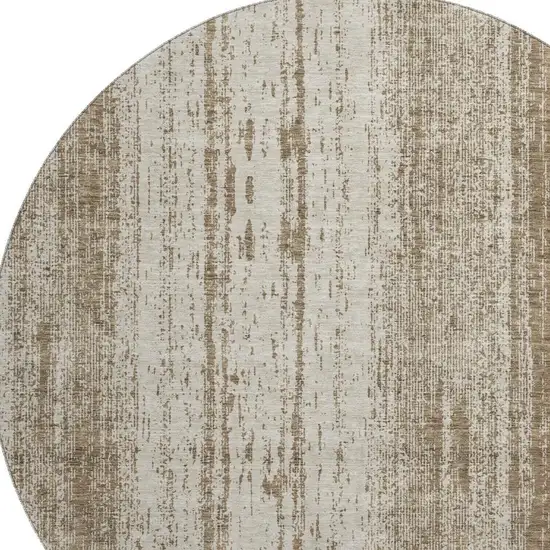 8' Brown And Ivory Striped Washable Round Rug With UV Protection Photo 3