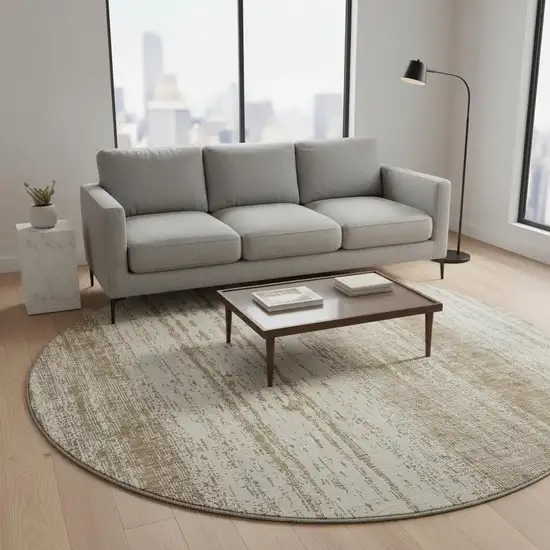 8' Brown And Ivory Striped Washable Round Rug With UV Protection Photo 2