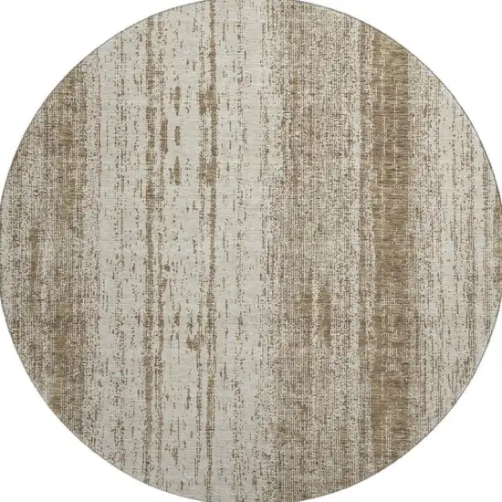 8' Brown And Ivory Striped Washable Round Rug With UV Protection Photo 4