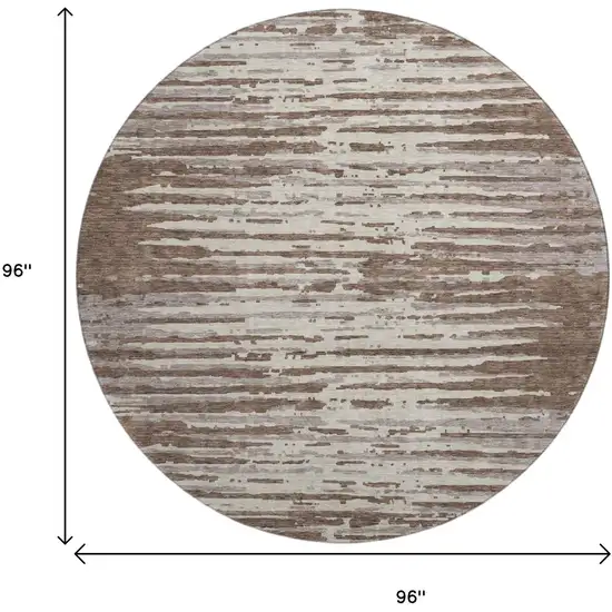 8' Brown And Ivory Striped Washable Round Rug With UV Protection Photo 8