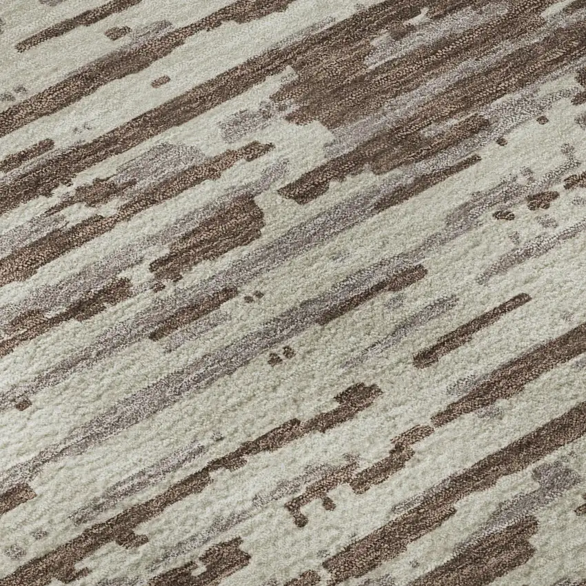 8' Brown And Ivory Striped Washable Round Rug With UV Protection Photo 9