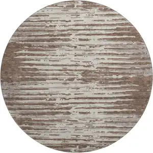 Photo of 8' Brown And Ivory Striped Washable Round Rug With UV Protection
