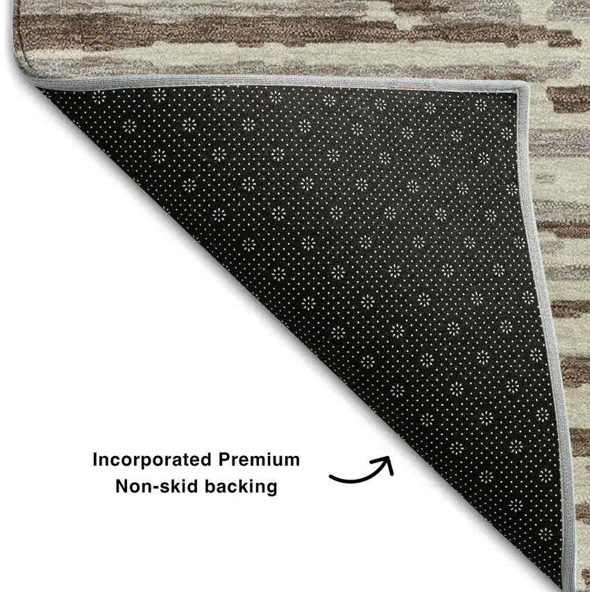 8' Brown And Ivory Striped Washable Round Rug With UV Protection Photo 6