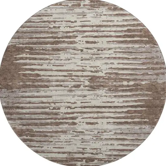 8' Brown And Ivory Striped Washable Round Rug With UV Protection Photo 4