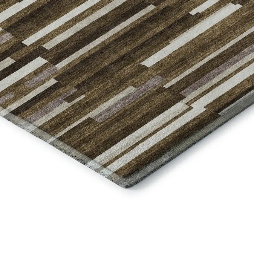 8' Brown And Ivory Striped Washable Round Rug With UV Protection Photo 7