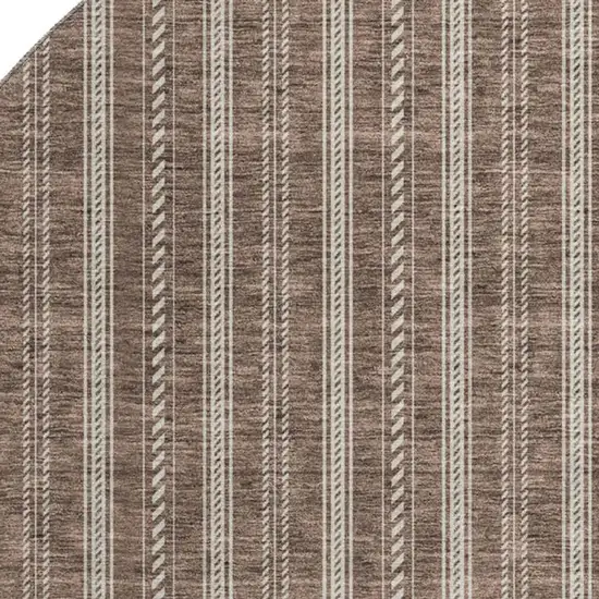 8' Brown And Ivory Striped Washable Round Rug With UV Protection Photo 2
