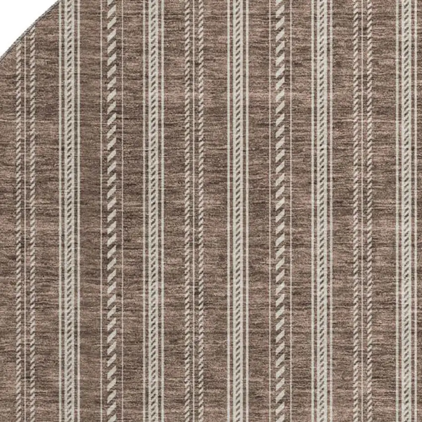 8' Brown And Ivory Striped Washable Round Rug With UV Protection Photo 2