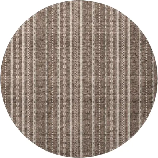 8' Brown And Ivory Striped Washable Round Rug With UV Protection Photo 3