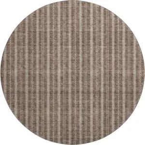 Photo of 8' Brown And Ivory Striped Washable Round Rug With UV Protection