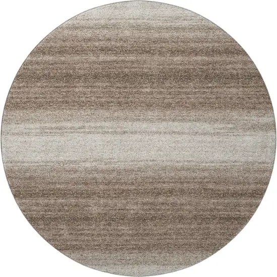 8' Brown And Ivory Striped Washable Round Rug With UV Protection Photo 3