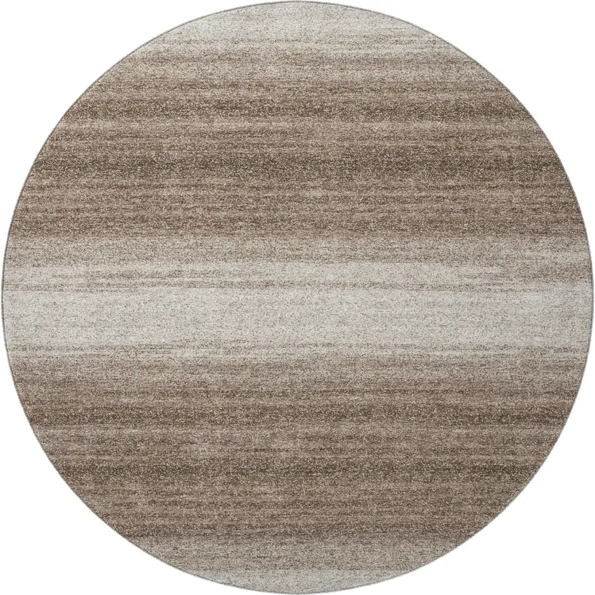 8' Brown And Ivory Striped Washable Round Rug With UV Protection Photo 3