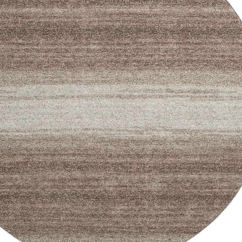 8' Brown And Ivory Striped Washable Round Rug With UV Protection Photo 2