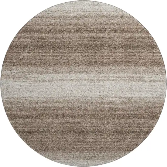 8' Brown And Ivory Striped Washable Round Rug With UV Protection Photo 1