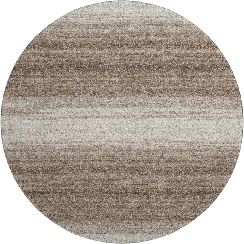 8' Brown And Ivory Striped Washable Round Rug With UV Protection Photo 1