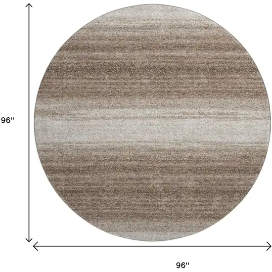 8' Brown And Ivory Striped Washable Round Rug With UV Protection Photo 9