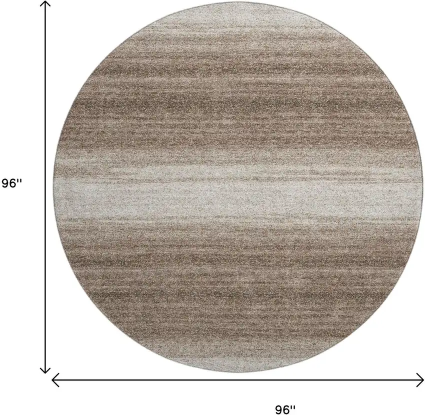 8' Brown And Ivory Striped Washable Round Rug With UV Protection Photo 9