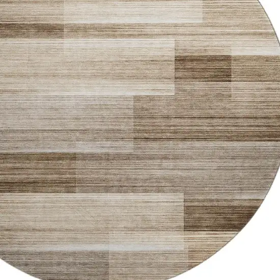 8' Brown And Ivory Striped Washable Round Rug With UV Protection Photo 3