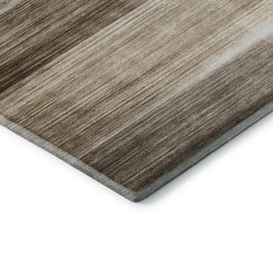 8' Brown And Ivory Striped Washable Round Rug With UV Protection Photo 6