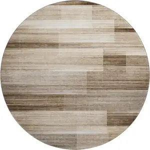 Photo of 8' Brown And Ivory Striped Washable Round Rug With UV Protection