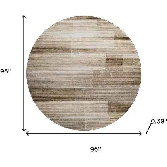 8' Brown And Ivory Striped Washable Round Rug With UV Protection Photo 8