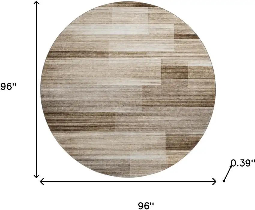 8' Brown And Ivory Striped Washable Round Rug With UV Protection Photo 8