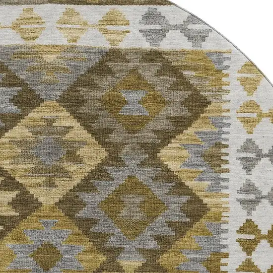 8' Brown And Ivory Tribal Washable Round Rug With UV Protection Photo 3