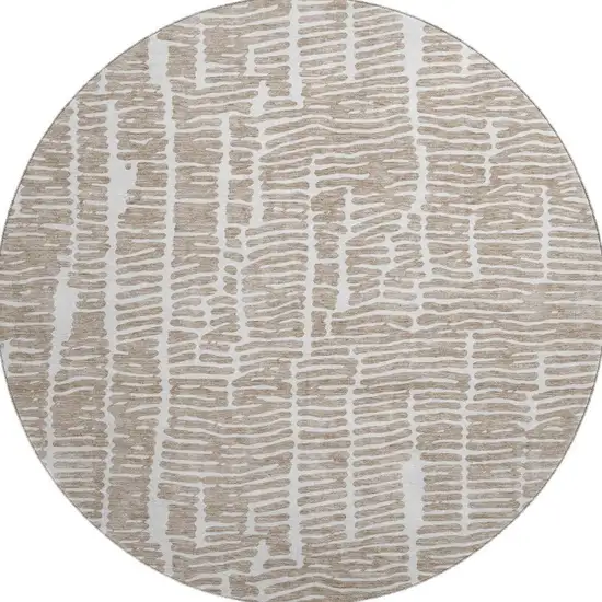 8' Brown And Ivory Vermicular Washable Round Rug With UV Protection Photo 4