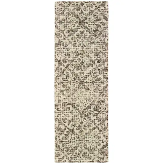 8' Brown And Ivory Wool Floral Hand Tufted Runner Rug Photo 2