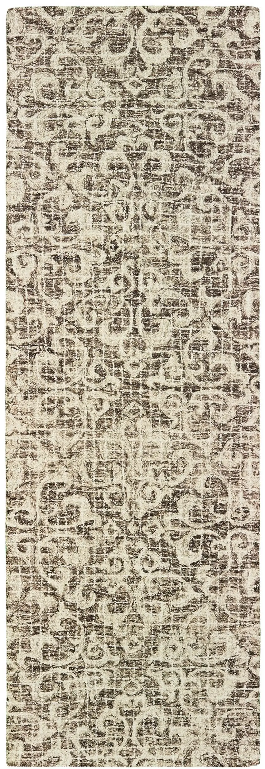 8' Brown And Ivory Wool Floral Hand Tufted Runner Rug Photo 2