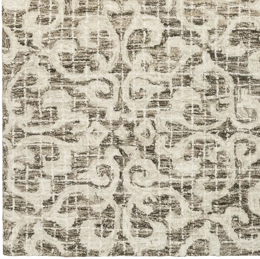 8' Brown And Ivory Wool Floral Hand Tufted Runner Rug Photo 4