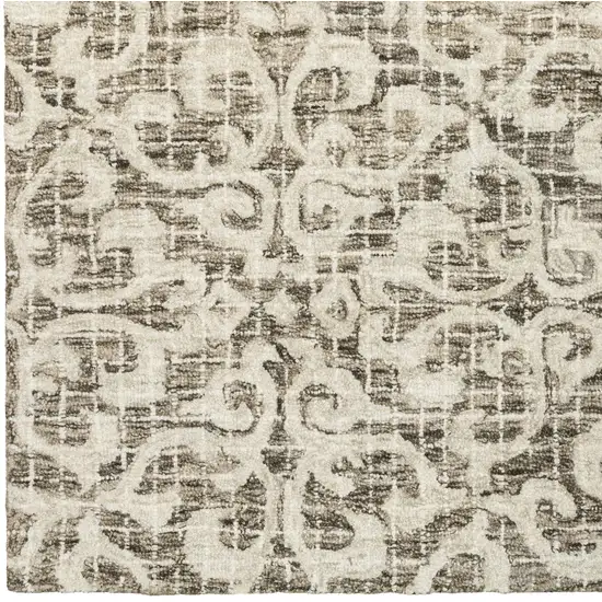 8' Brown And Ivory Wool Floral Hand Tufted Runner Rug Photo 4