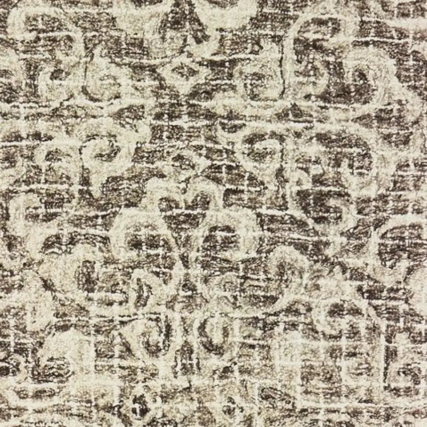 8' Brown And Ivory Wool Floral Hand Tufted Runner Rug Photo 7