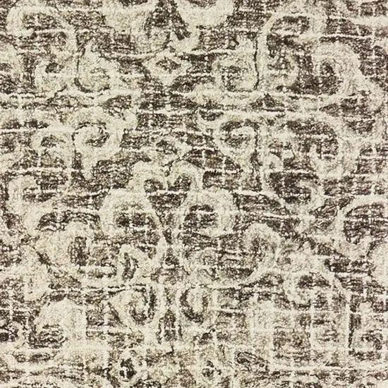 8' Brown And Ivory Wool Floral Hand Tufted Runner Rug Photo 7