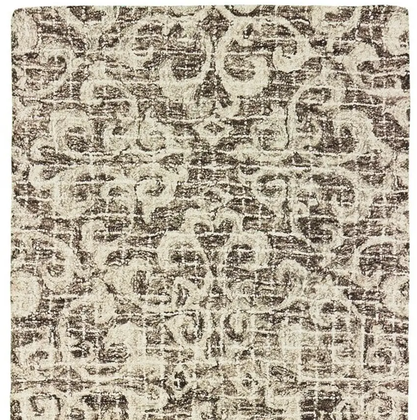8' Brown And Ivory Wool Floral Hand Tufted Runner Rug Photo 5