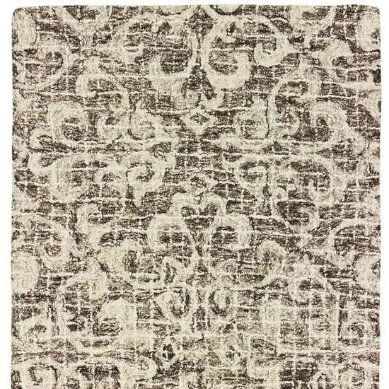 8' Brown And Ivory Wool Floral Hand Tufted Runner Rug Photo 5